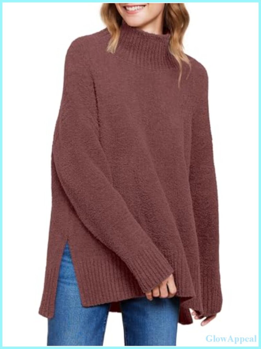 Oversized Fuzzy Turtleneck Sweater High Low Asymmetric Hem